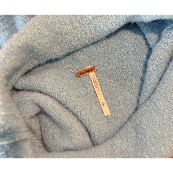 Free People Womens Sweater Blue Stormy Cowl Neck Alpaca Wool Crop Pullover Small - Picture 4 of 10